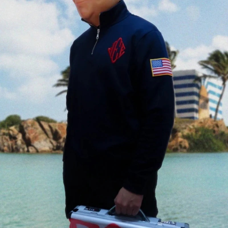 2 Pcs Outerwear Co-ords Y2K Retro JEE Quarterzip Pullover Hoodie American Trend Zipneck Embroidery Streetwear Sweatshirt Set